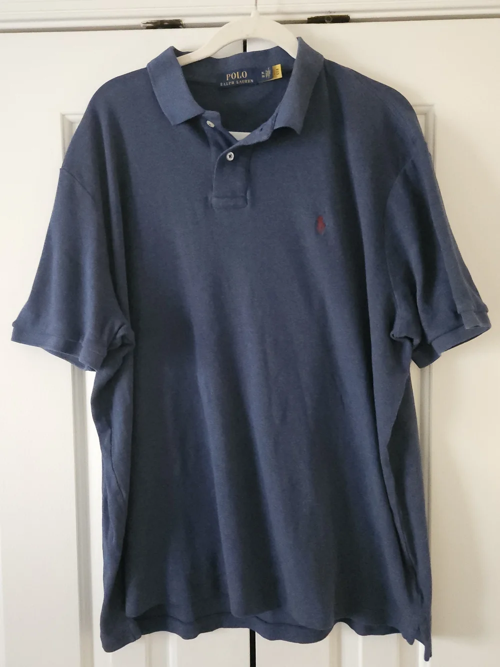 Polo Ralph Lauren Men's XL Blue Solid Polo Shirt Short Sleeve Cotton Red Pony